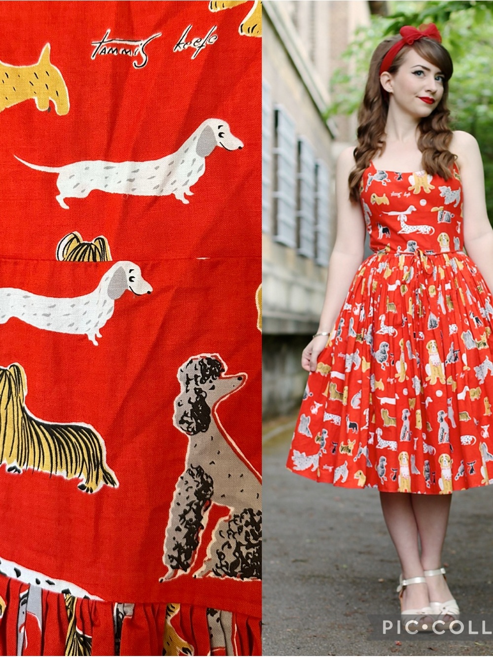 Bernie Dexter Chelsea style Red Vintage Dog Print Dress size large